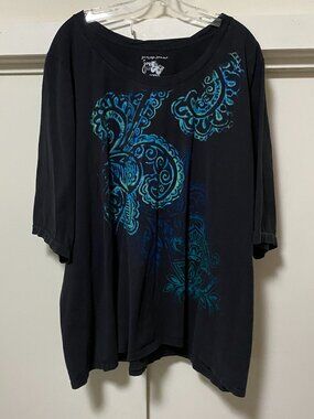 Just My Size, short sleeve black tunic w/sparkling turquoise design, size 4X